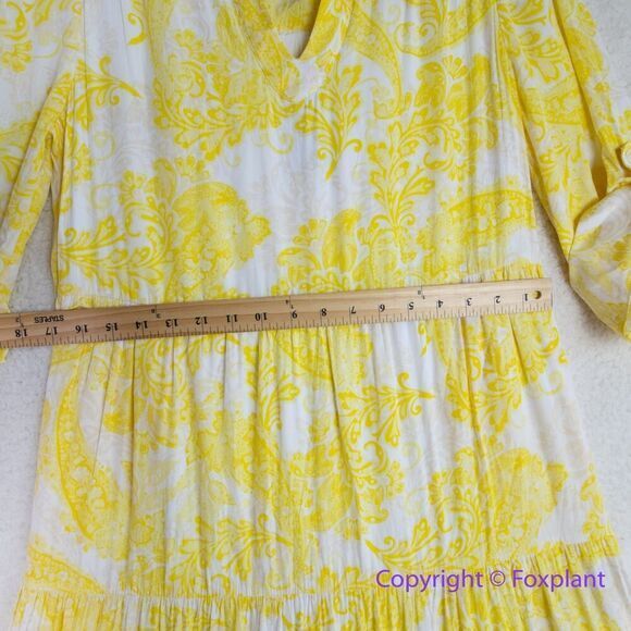 New! Chico's Tiered Paisley Maxi Dress yellow, Chico size 0, US size S/4 - Picture 7 of 16